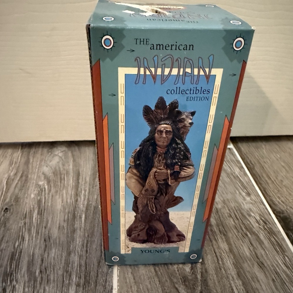 Young's The American Indian Collectible With Wolf Ceramic Native American In Box